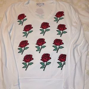 Wildfox Rose V-Neck Jumper - Size Medium